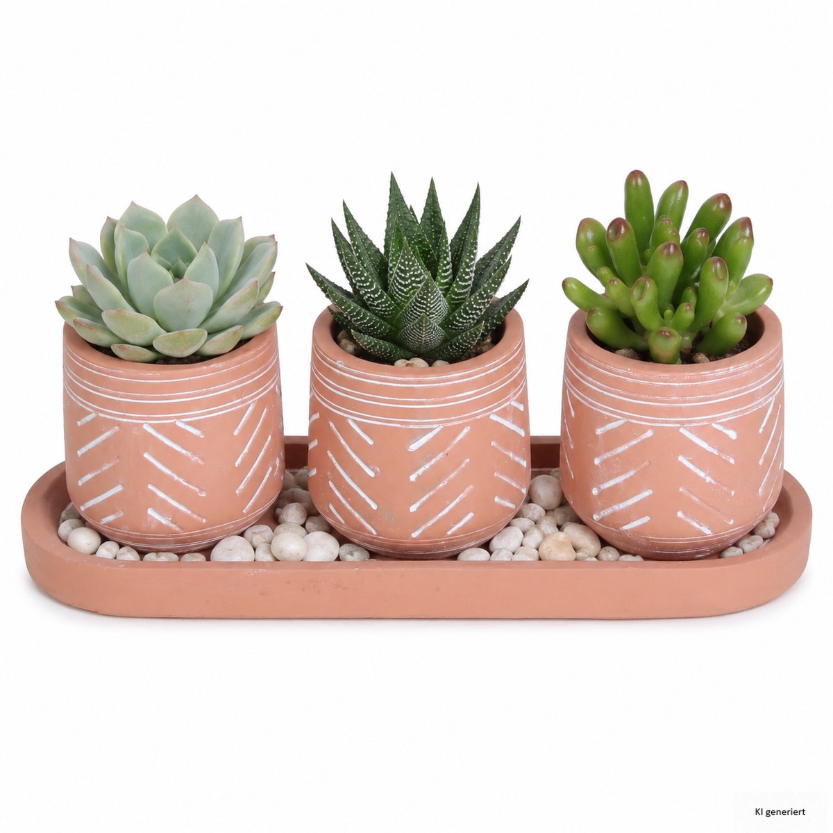 TERRA 4-delige bloempottenset: 3 potten met 1 onderzetter van terracotta – NB1710210