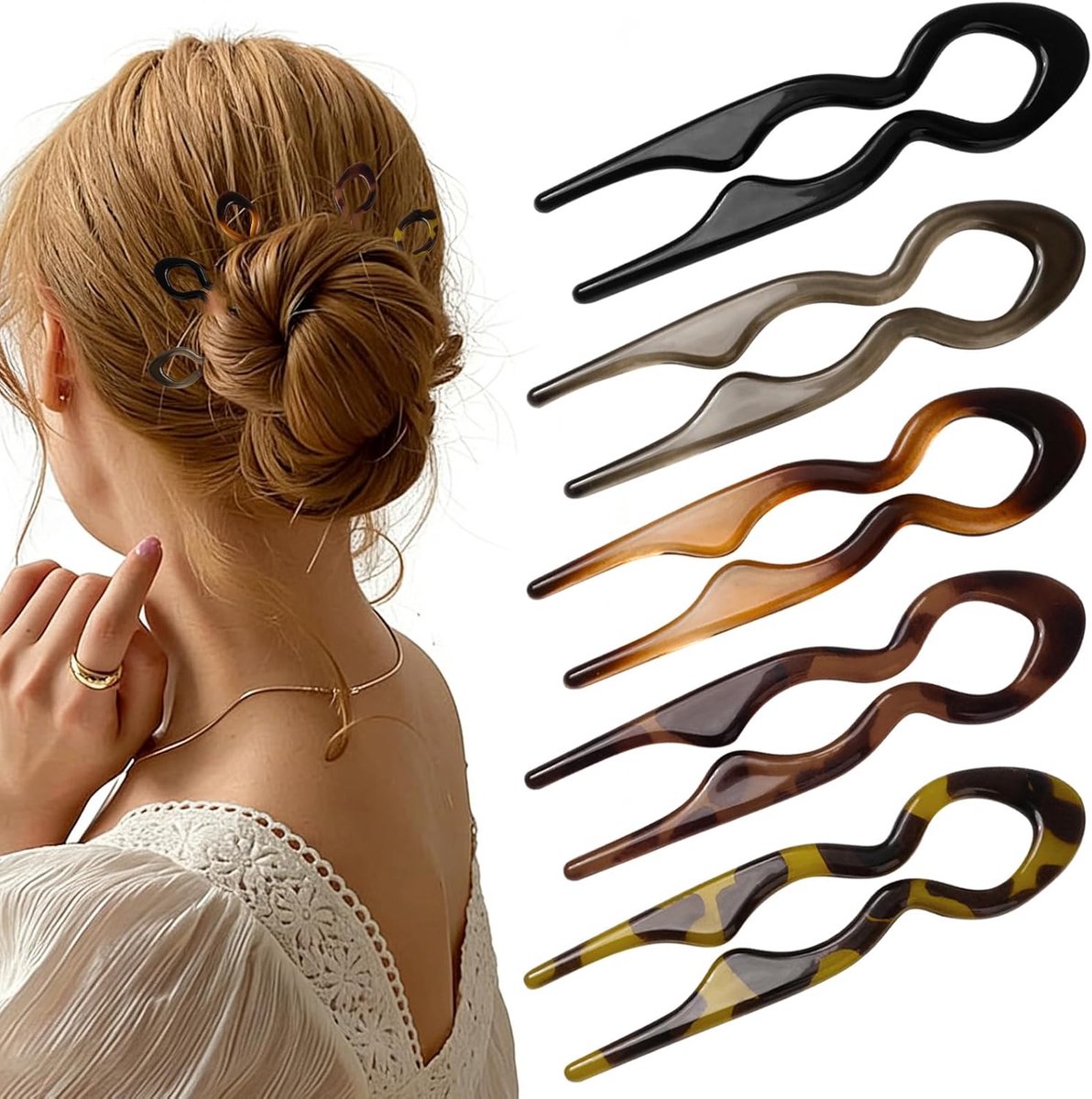 SnelShoppen - 5 Stuks Bruin en Zwart Mini U-vormige Haarspeldjes, Franse Haarklemmen voor Vrouwen, Ergonomische Haardecoratie, Veilige Antislip Haarsp
