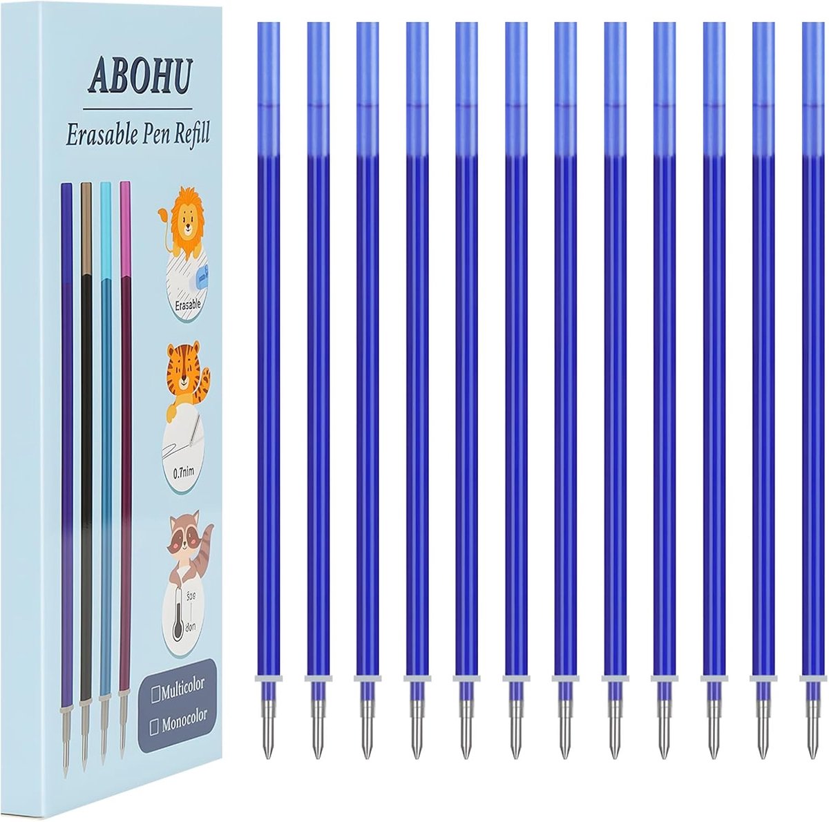 SnelShoppen - Set van 12 Vervangingen voor Witte Gellpen, 0.7mm Punt, Blauw Thermosensitieve Inkt, Perfect voor Thuis, Kantoor en School