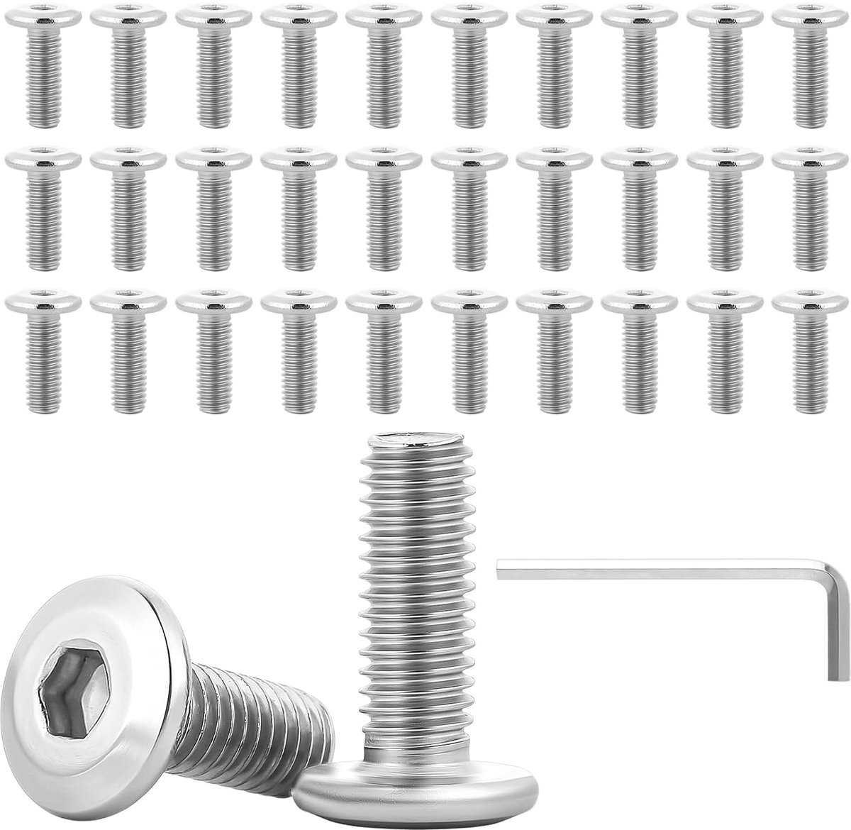 SnelShoppen - 30 Stuks M8 x 16mm Platte Hoofdschroeven met Inwendige Zeskant, RVS A2 V2A Volledige Draad, Voor Mechanische en Elektronische Apparaten