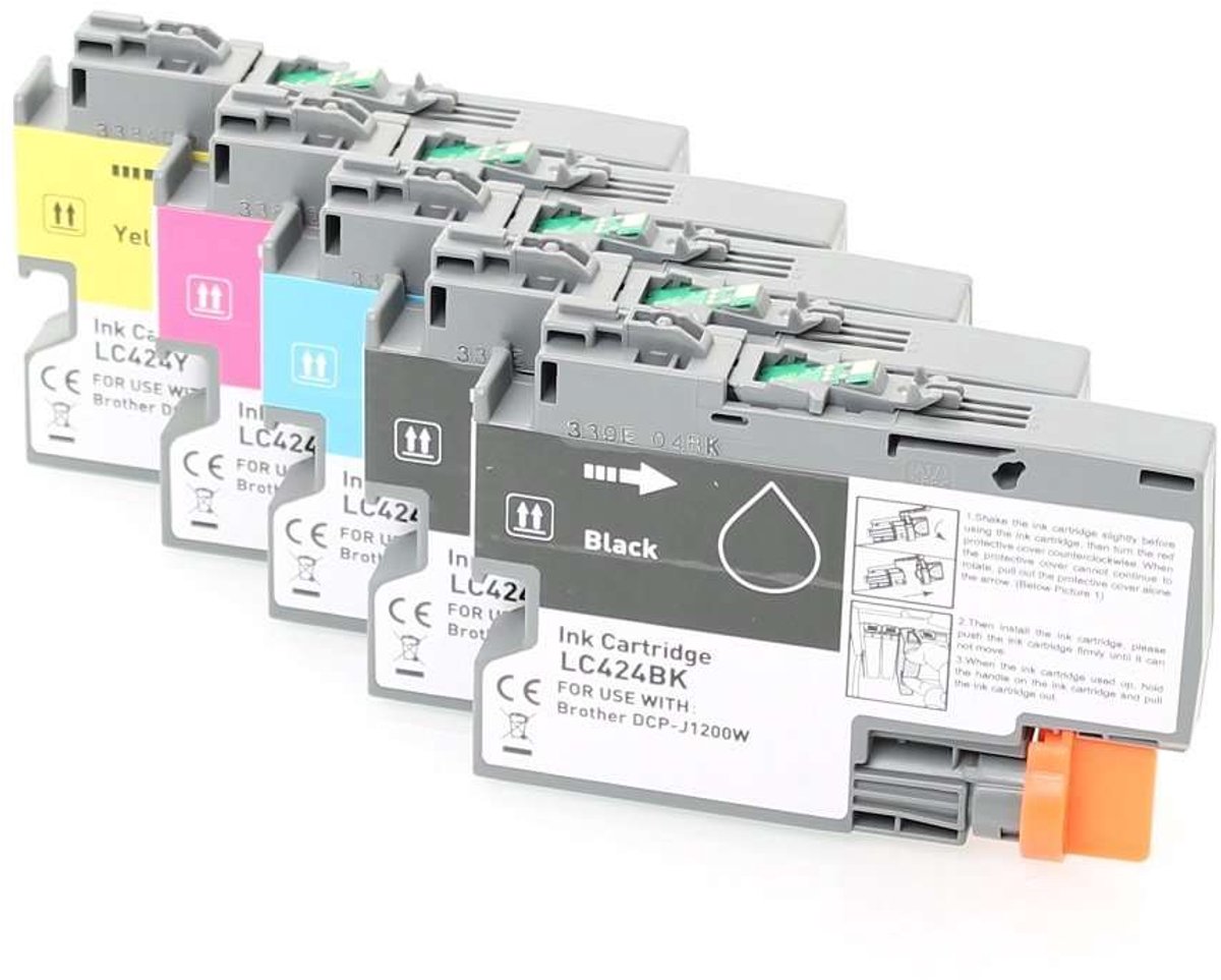 Brother LC424 / LC-424VAL - Inktcartridge Multipack 5-delig - 1x Zwart, 1x Cyaan, 1x Magenta, 1x Geel, 1x Cyaan|geel|magenta|zwart - Huismerk Compatible - Geschikt voor Brother DCP-J1200DW Brother DCP-J1200W Brother DCP-J1200WE ecopro