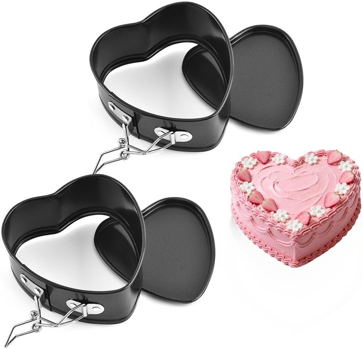 SnelShoppen - Mini Hartvormige Bakvormen 12 cm, 2 Stuks, Non-Stick Cake Mallen voor Verjaardagsfeest, Kleine Hartvormige Bakpannen voor Taart en Gebak