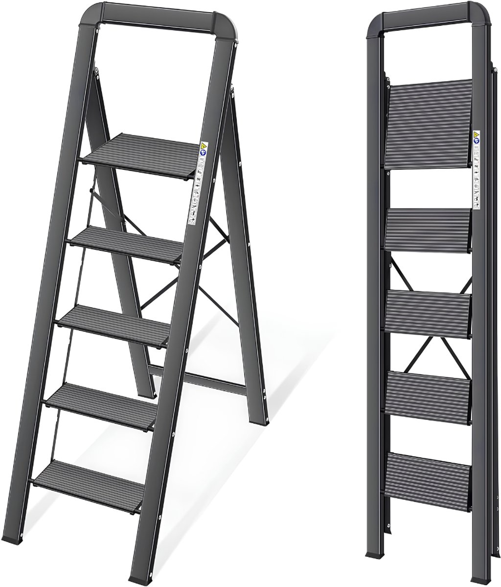 JCP® Huishoudtrap 5 Treden - Ladder - Huishoudtrap - Zwart - 83cm x 45cm x 137cm