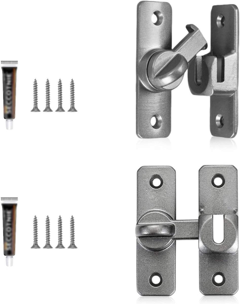 SnelShoppen - 2 Pairs Aluminium Legering Sleutelslot 90/180° Grijs Deursloten met Schroeven en Lijm voor Kamers, Kasten en Interieur