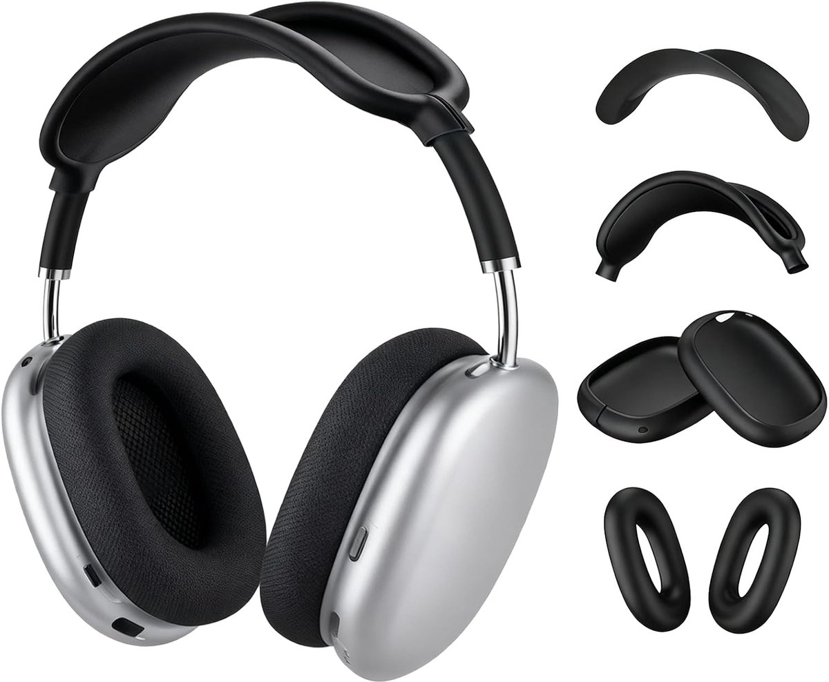 SnelShoppen - 4-in-1 Silicone Hoofdtelefoon Beschermhoes, Krasbestendige Accessoires (Oorkap Covers/Hoofdband Cover/Bovenkant Cover) - Zwart