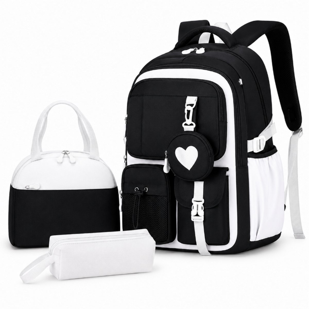 Bobypet - Schooltas Meisjes - 3-in-1 School Rugzak Set met Lunchtas en Etui - Waterdichte Boekentas 15.6 Inch Laptop -wit