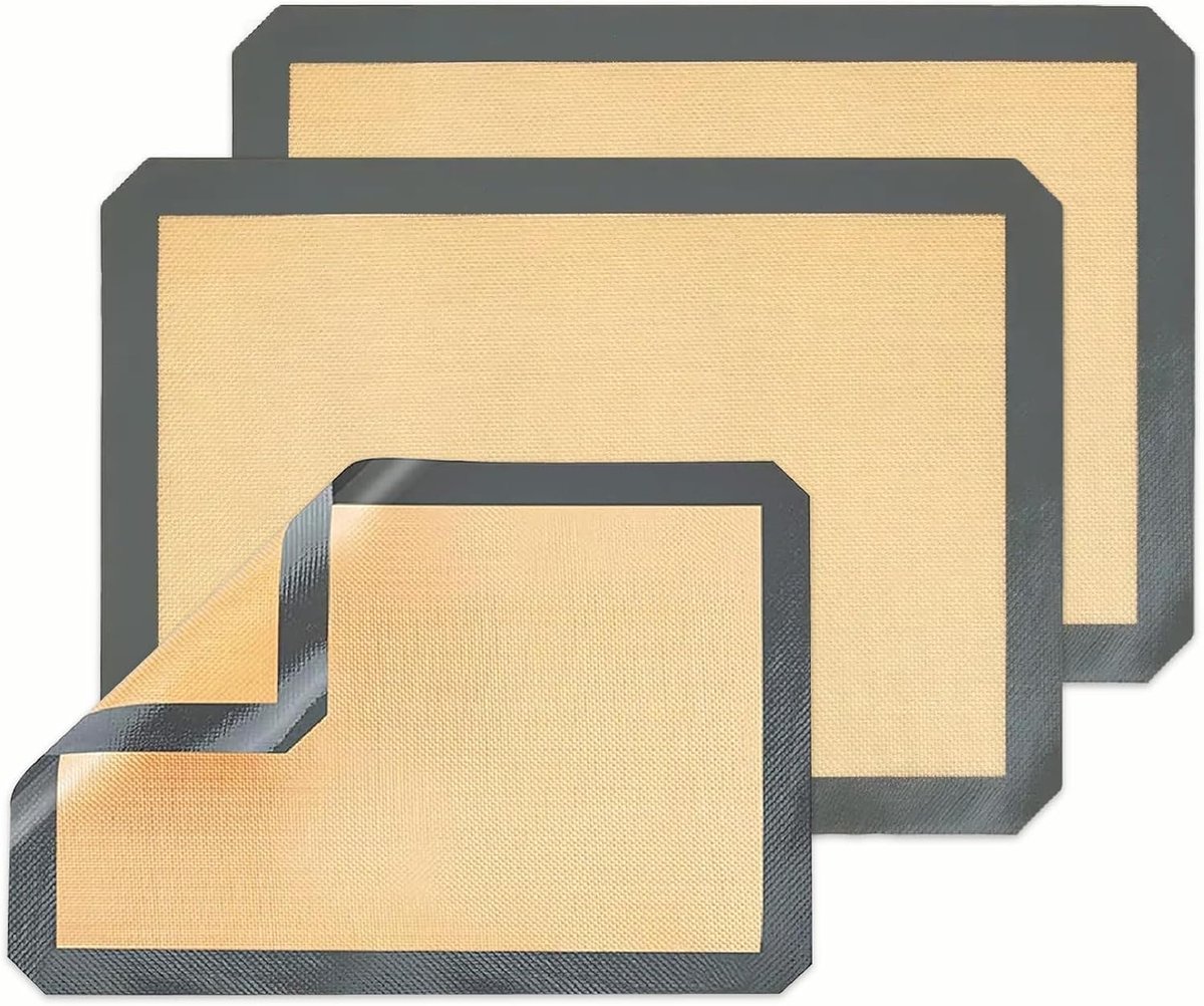 Set of 3 Silicone Baking Mats, Non-Slip and Heat Resistant, Reusable, Non-stick, Silicone Mat for Microwave, Baking - ShopVlot