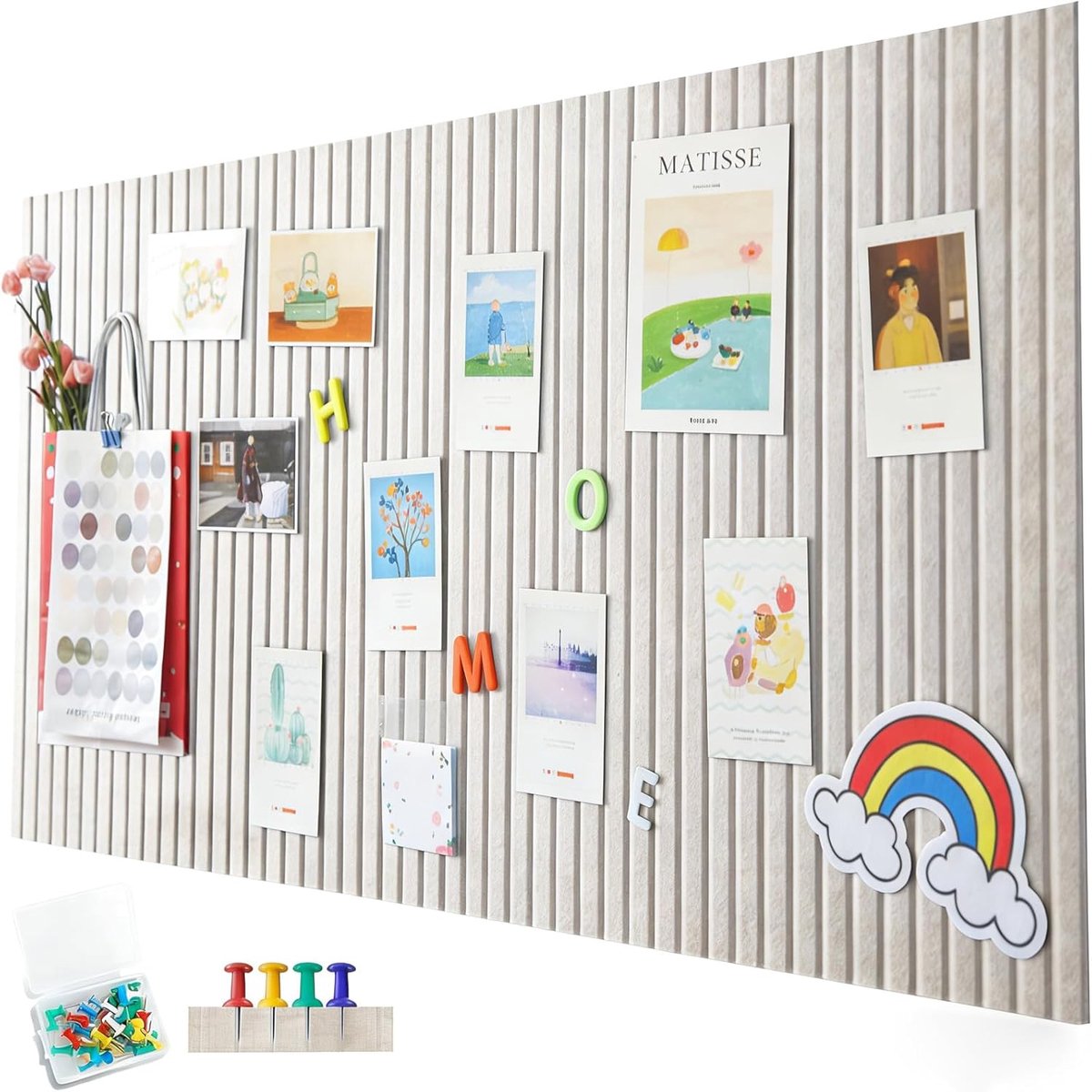 SnelShoppen - Grote vilt prikbord, zelfklevend, 90 x 60 cm, decoratief vilt prikbord met 35 punaise, 1 cm dik, modern prikbord, zonder boren, geschikt