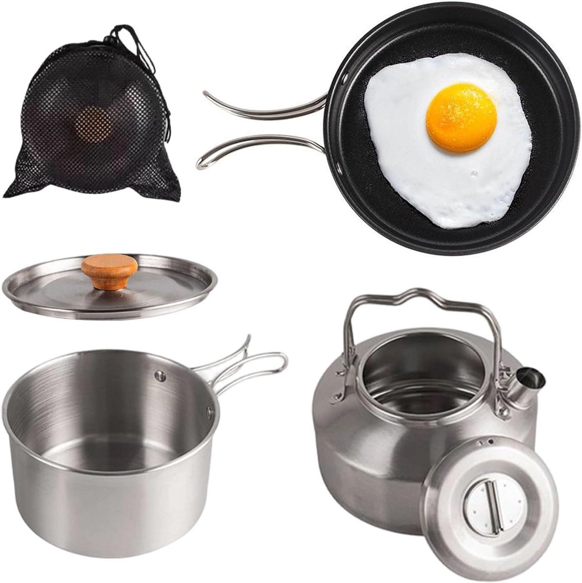 Camping Kookset - Outdoor Pan Set - Kamperen en Reizen - Roestvrij Staal - 3 Stuks - Zilver
