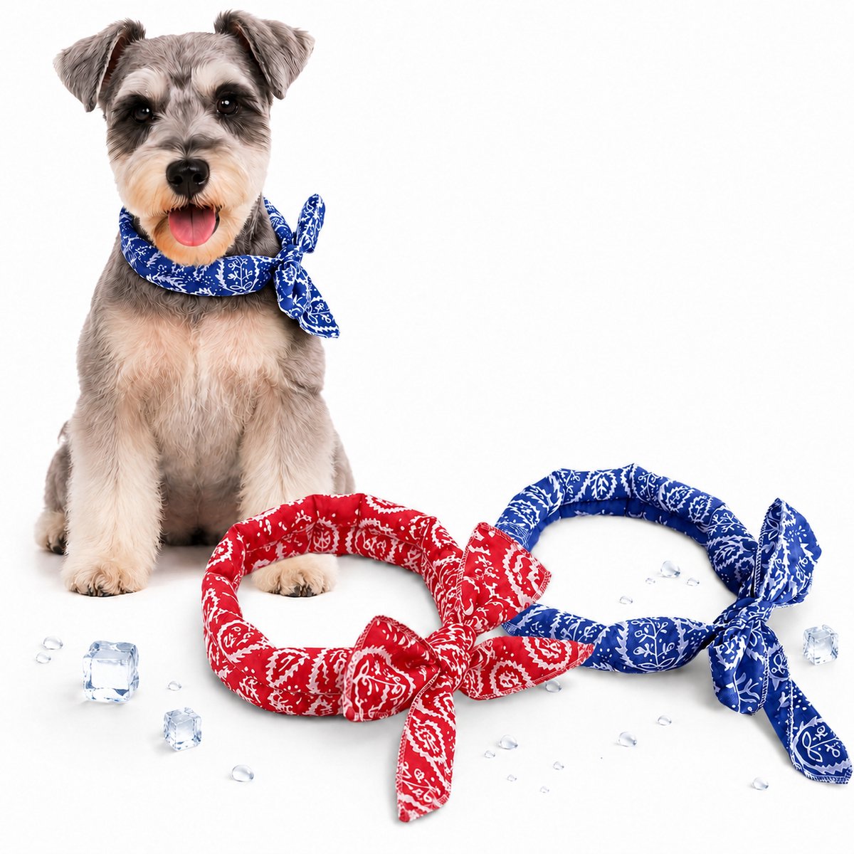 Koelhalsband Hond Set van 2 - Verkoelende Halsband voor Honden en Katten - Handige Koelsjaal voor Honden tegen Hitte - Ademende Hondenkoeling voor de Zomer-Rood en blauw