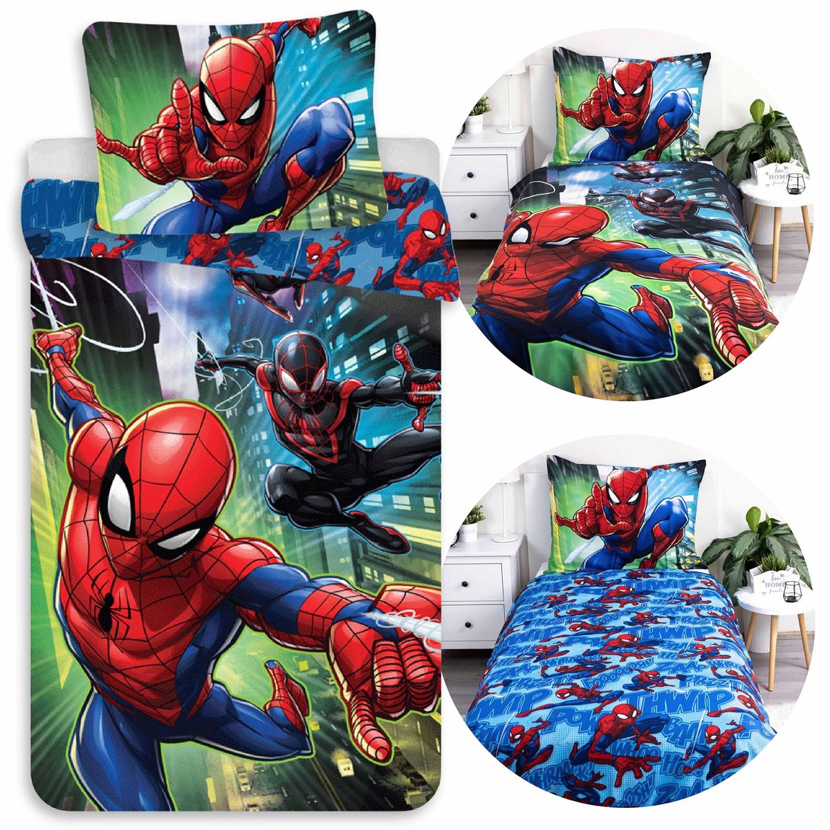 MARVEL Spider-Man DUBBELZIJDIG, katoenen jongensbeddengoed met rits, 100% KATOEN 140x200cm+70x90cm OEKO-TEX