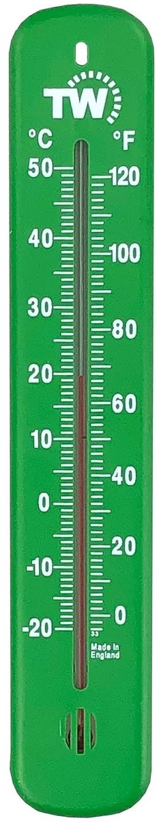 SnelShoppen - Wandthermometer voor Binnen en Buiten - Muurthermometer voor Tuin, Garage, Huiskamer - Groene Thermometer 215mm - Duidelijk Afleesbare T