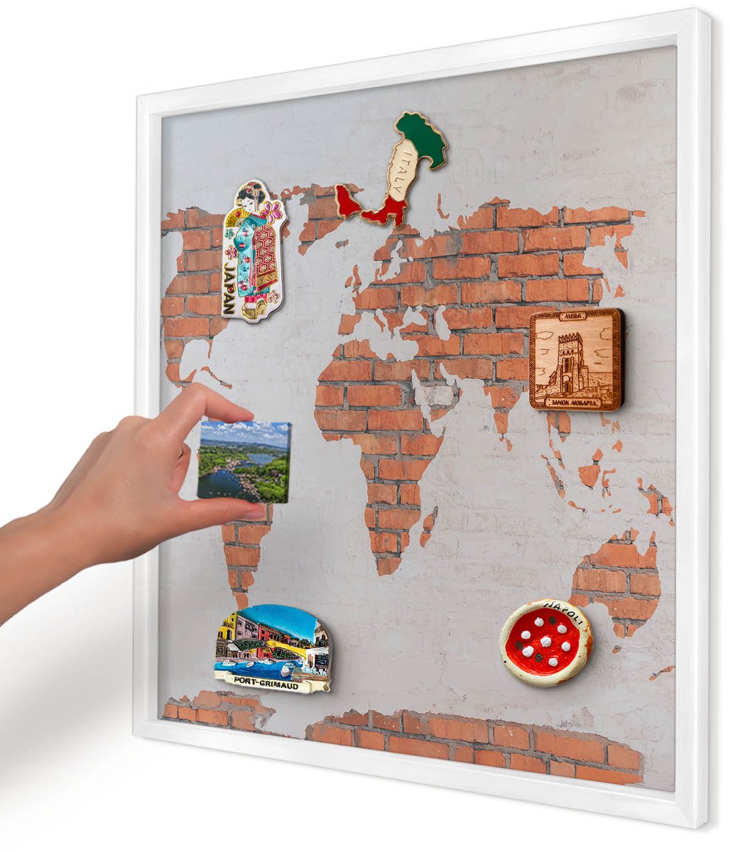 Artprintcave Oranje Magneetbord mit Witte Lijst - 50x50 cm - Bakstenen Plattegrond Wandbord Magnetisch - Industrieel/Loft Bord Voor Magneten - Kaarten