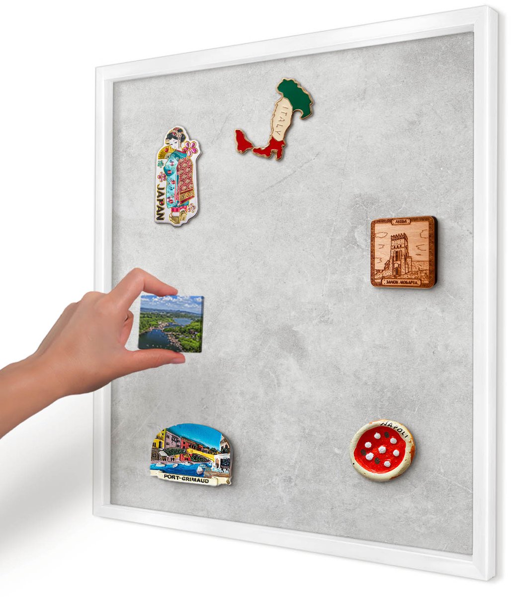 Artprintcave Grijs Magneetbord mit Witte Lijst - 50x50 cm - Grijze Elegantie Wandbord Magnetisch - Minimalist Memobord Keuken - Achtergronden En Patronen