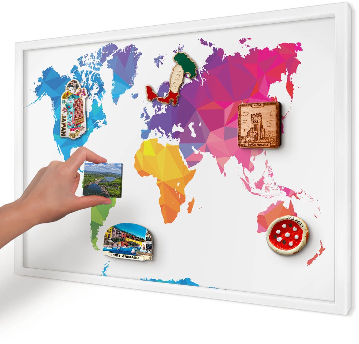 Artprintcave Blauw Magneetbord mit Witte Lijst - 60x40 cm - Kleurenkaart Magnetische Organizer - Geometrische Notitiebord - Kaarten