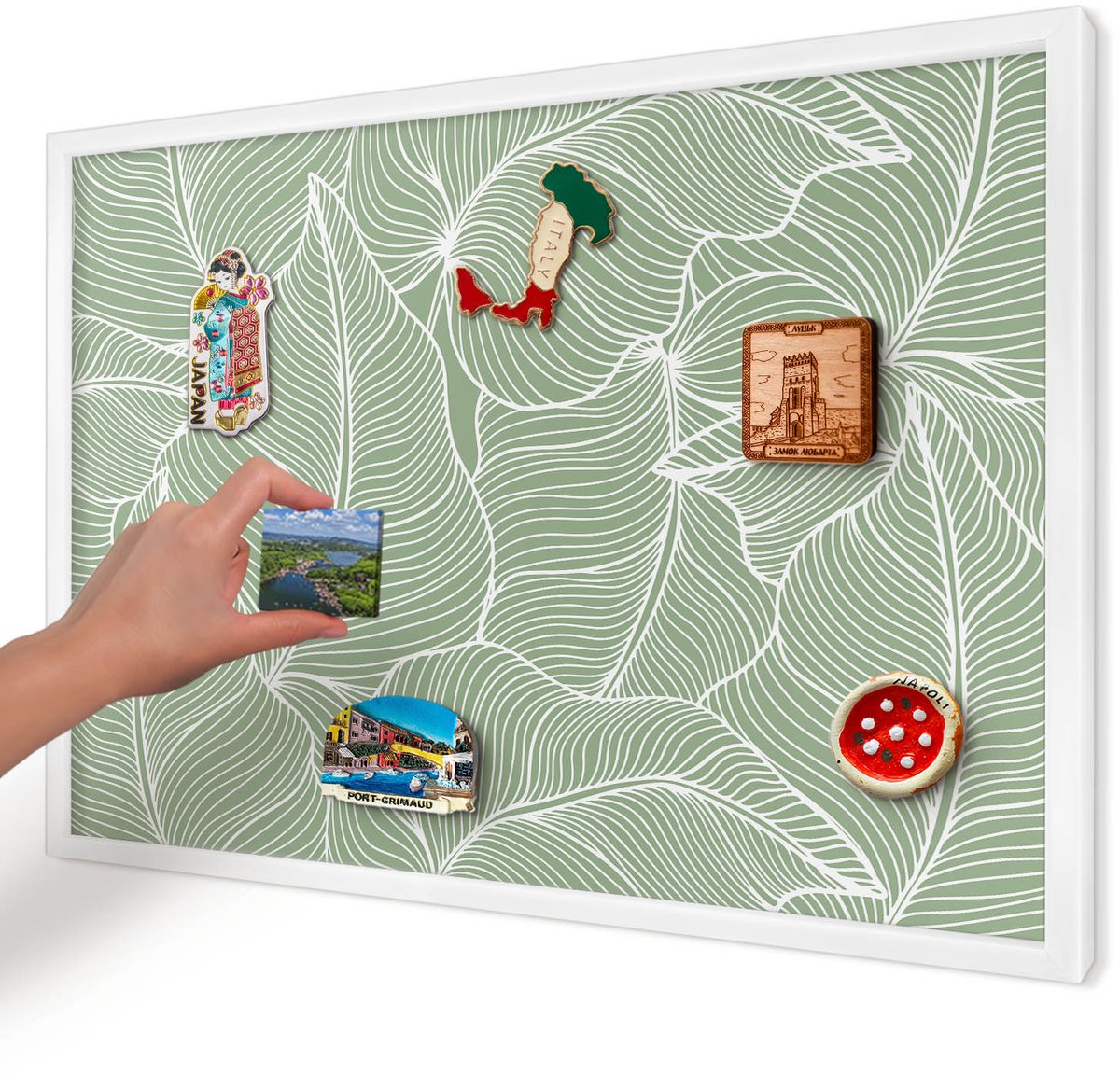 Artprintcave Groente Magneetbord mit Witte Lijst - 60x40 cm - Tropische Bladeren Magneet Bord mit Frame - Minimalist Bord Voor Magneten - Bloemen En Planten