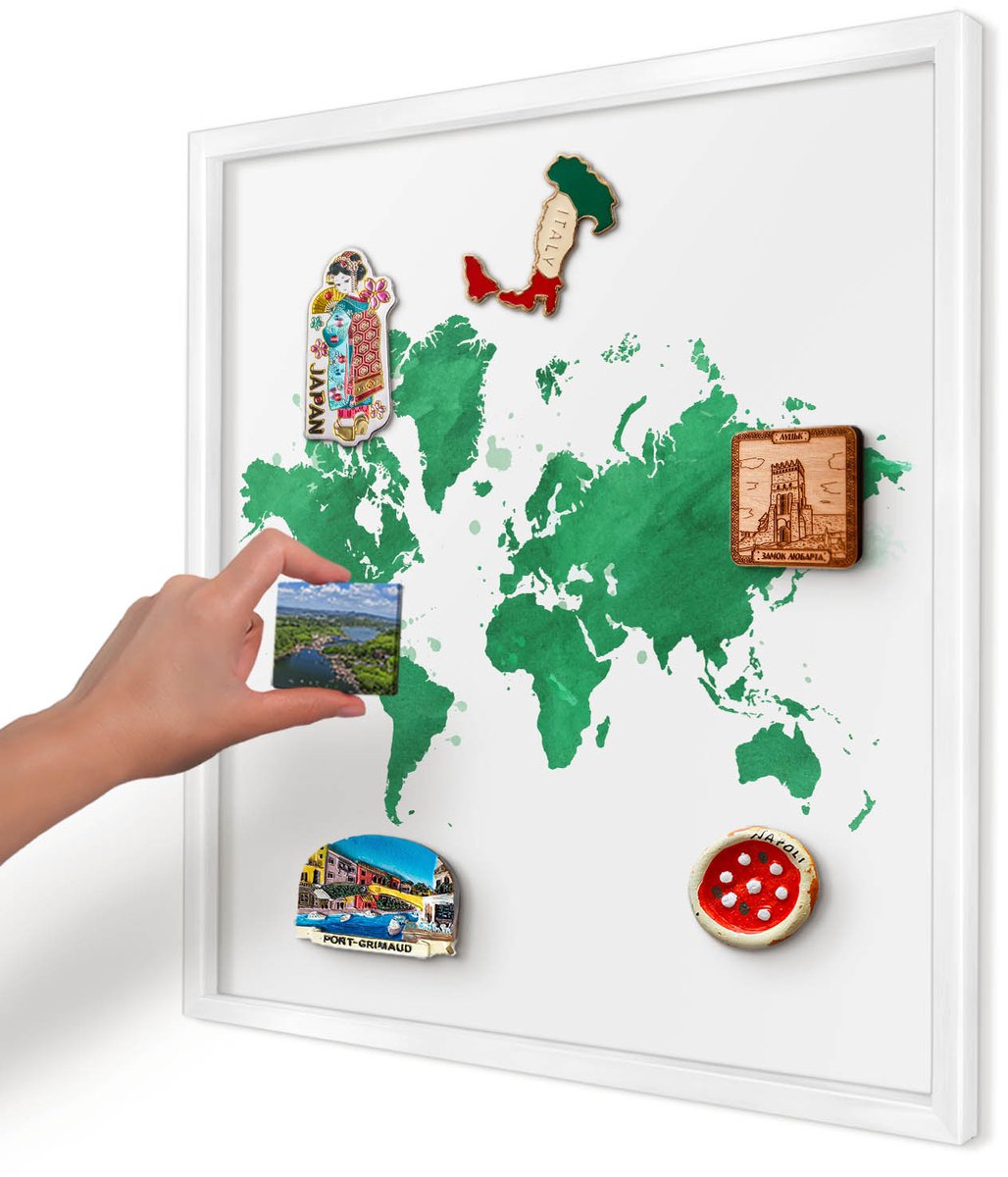 Artprintcave Groente Magneetbord mit Witte Lijst - 50x50 cm - Groene Kaart Magnetisch Bord - Waterverf Magneetbord Voor Foto's - Kaarten