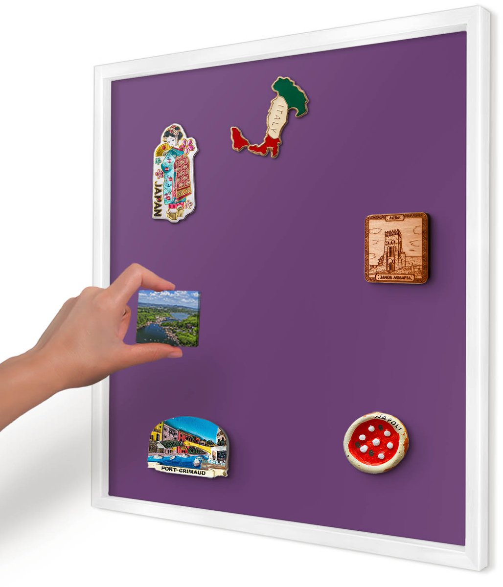 Artprintcave Paars Magneetbord mit Witte Lijst - 50x50 cm - Sterk Paars Magneetbord Voor Foto's - Minimalist Magnetisch Bord Voor Magneten - Achtergronden En Patronen