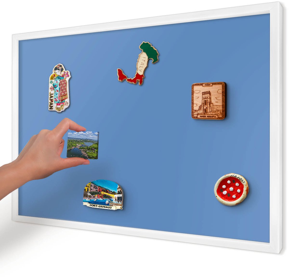 Artprintcave Blauw Magneetbord mit Witte Lijst - 60x40 cm - Blauwe Kleur Magneet Bord mit Frame - Minimalist Wandbord Magnetisch - Achtergronden En Patronen