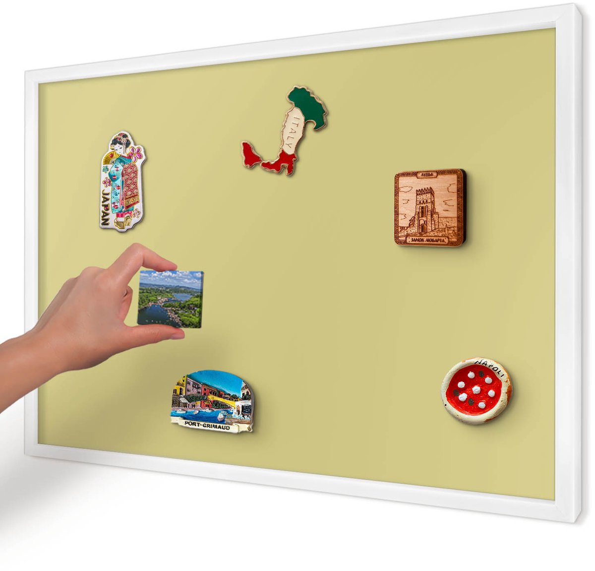 Artprintcave Geel Magneetbord mit Witte Lijst - 60x40 cm - Lichte Mosterd Magneetbord Voor Keuken - Minimalist Magneetbord Voor Foto's - Achtergronden En Patronen