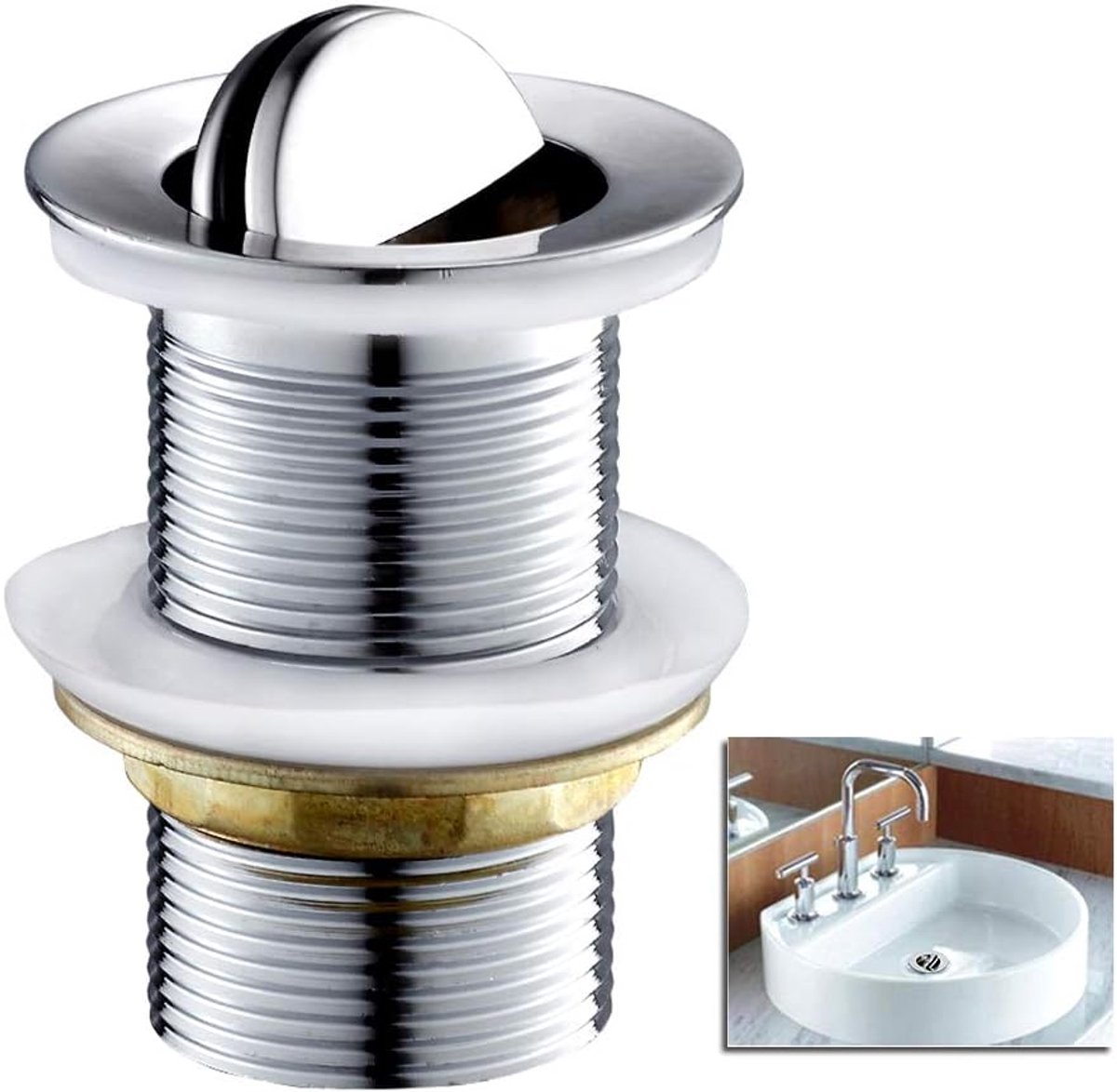 Afvoerplug – Draaibare plug – Draaibare afvoerplug van verchroomd messing – Geschikt voor wastafels en spoelbakken – Afvoerventiel – G1 ¼ – 62 mm