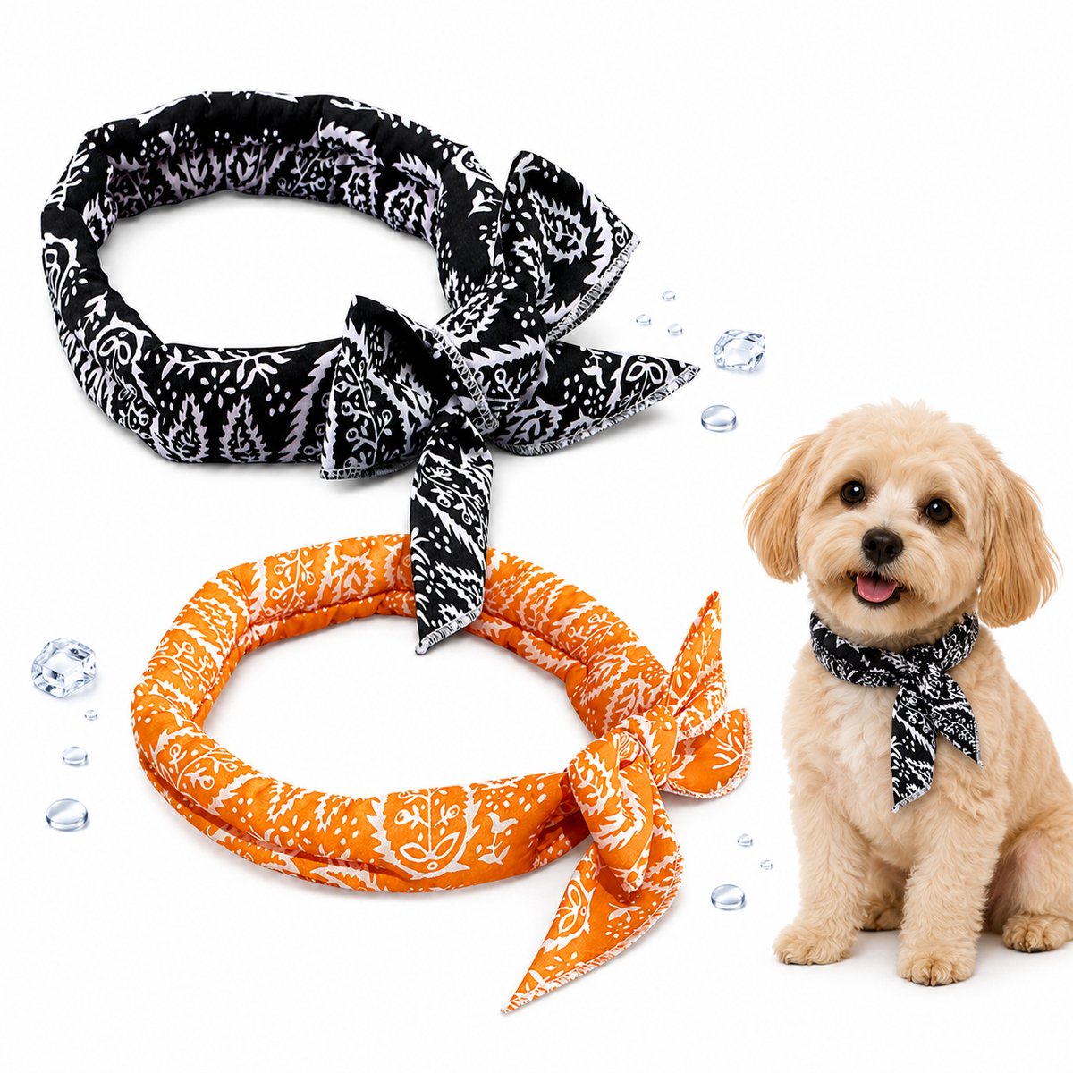 Koelhalsband Hond Set van 2 - Verkoelende Halsband voor Honden en Katten - Handige Koelsjaal voor Honden tegen Hitte - Ademende Hondenkoeling voor de Zomer-Zwart en Geel
