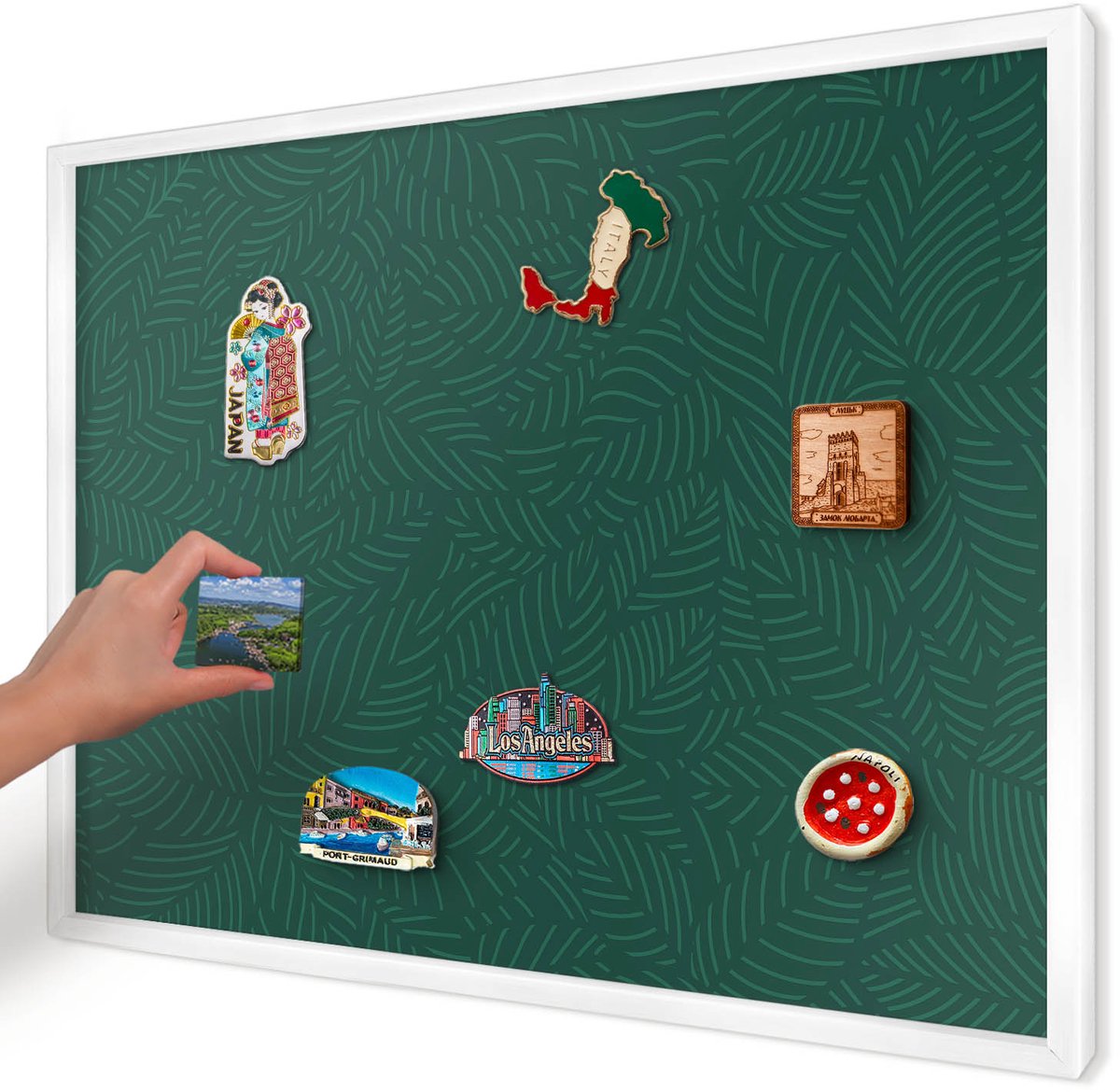 Artprintcave Groente Magneetbord mit Witte Lijst - 70x50 cm - Groene Bladeren Magnetisch Bord - Modern Magneetbord Voor Foto's - Achtergronden En Patronen