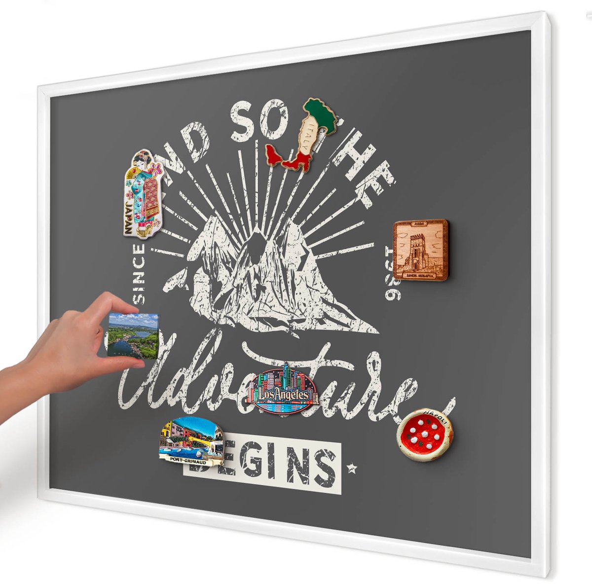Artprintcave Grijs Magneetbord mit Witte Lijst - 80x60 cm - Berginscriptie Magnetisch Bord - Vintage Bord Voor Magneten - Teksten