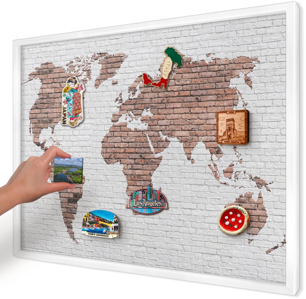 Artprintcave Bruin Magneetbord mit Witte Lijst - 70x50 cm - Bakstenen Plattegrond Notitiebord - Industrieel/Loft Magnetisch Bord Voor Magneten - Kaarten