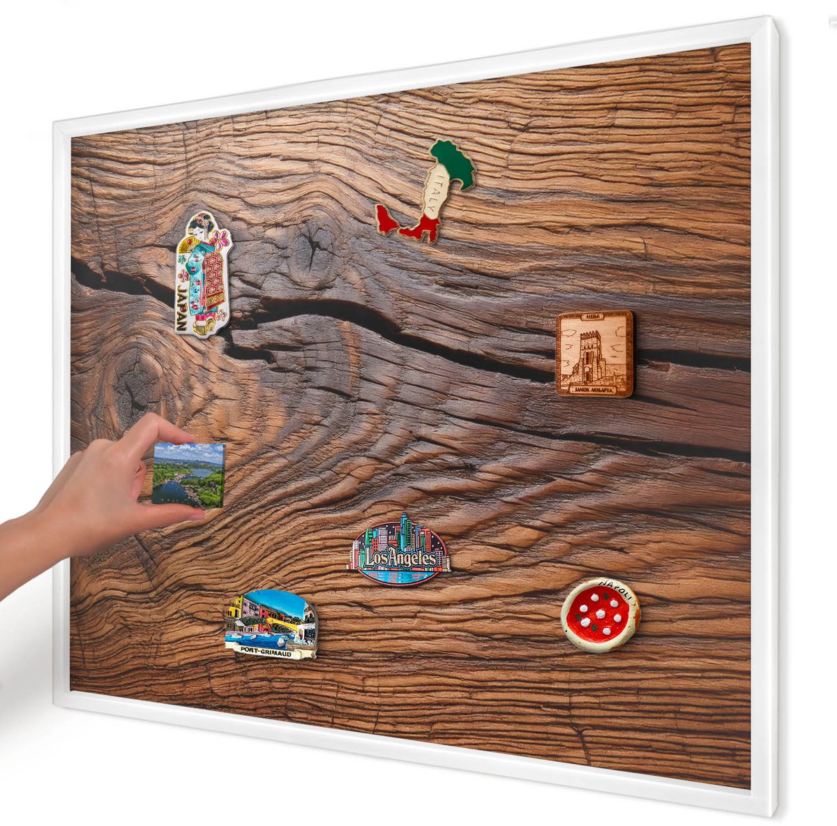 Artprintcave Bruin Magneetbord mit Witte Lijst - 80x60 cm - Houtstructuur Memobord Keuken - Rustiek Magnetisch Bord - Texturen