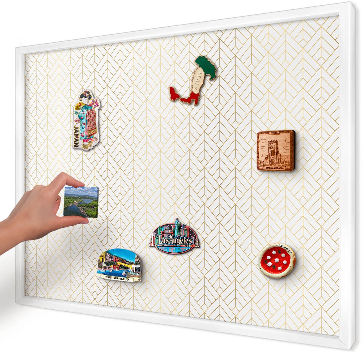 Artprintcave Wit Magneetbord mit Witte Lijst - 70x50 cm - Bladgeometrie Magneetbord Voor Foto's - Geometrische Wandbord Magnetisch - Achtergronden En Patronen