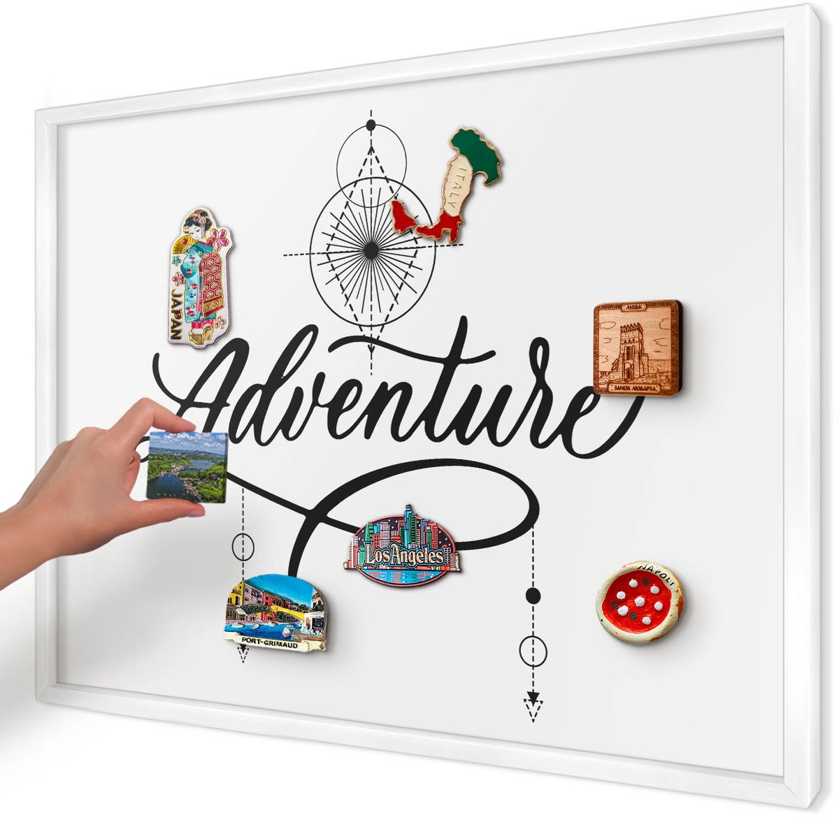 Artprintcave Wit Magneetbord mit Witte Lijst - 70x50 cm - Typografisch Avontuur Magnetische Organizer - Typografisch Magnetisch Bord Voor Magneten - Teksten
