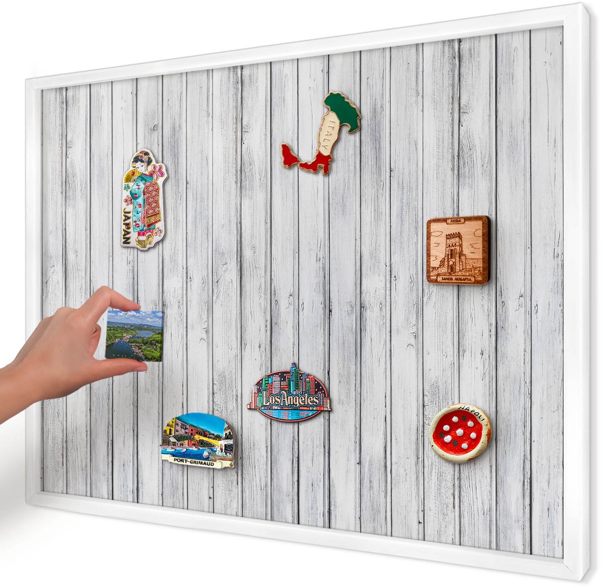 Artprintcave Wit Magneetbord mit Witte Lijst - 70x50 cm - Licht Hout Magnetisch Bord Voor Magneten - Rustiek Wandbord Magnetisch - Texturen