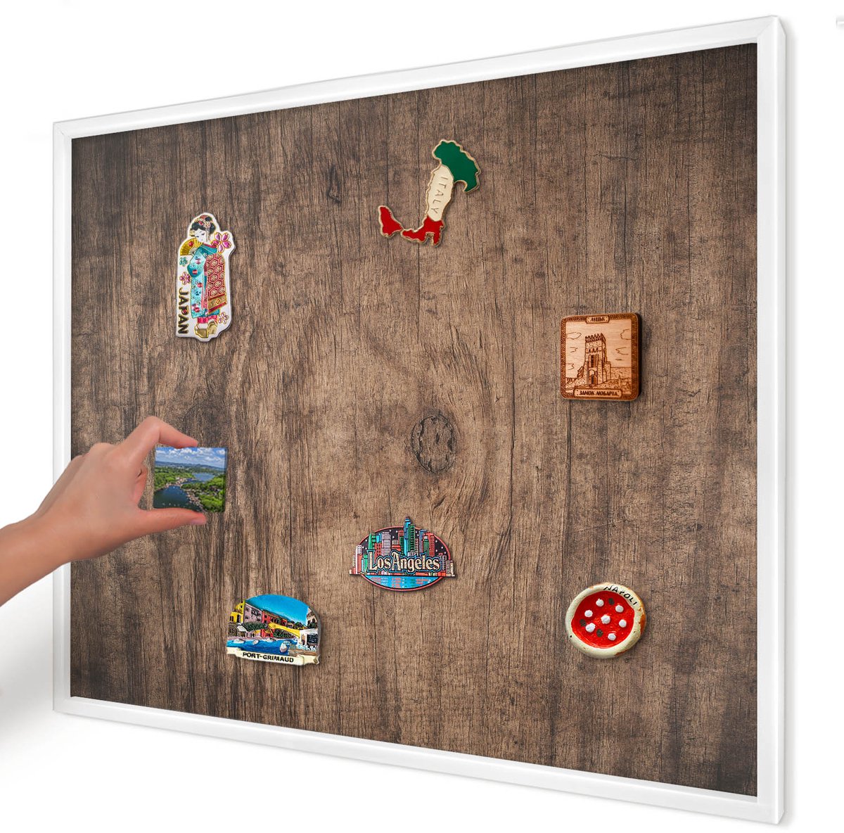 Artprintcave Bruin Magneetbord mit Witte Lijst - 80x60 cm - Houtstructuur Wandbord Magnetisch - Rustiek Magnetisch Bord - Texturen