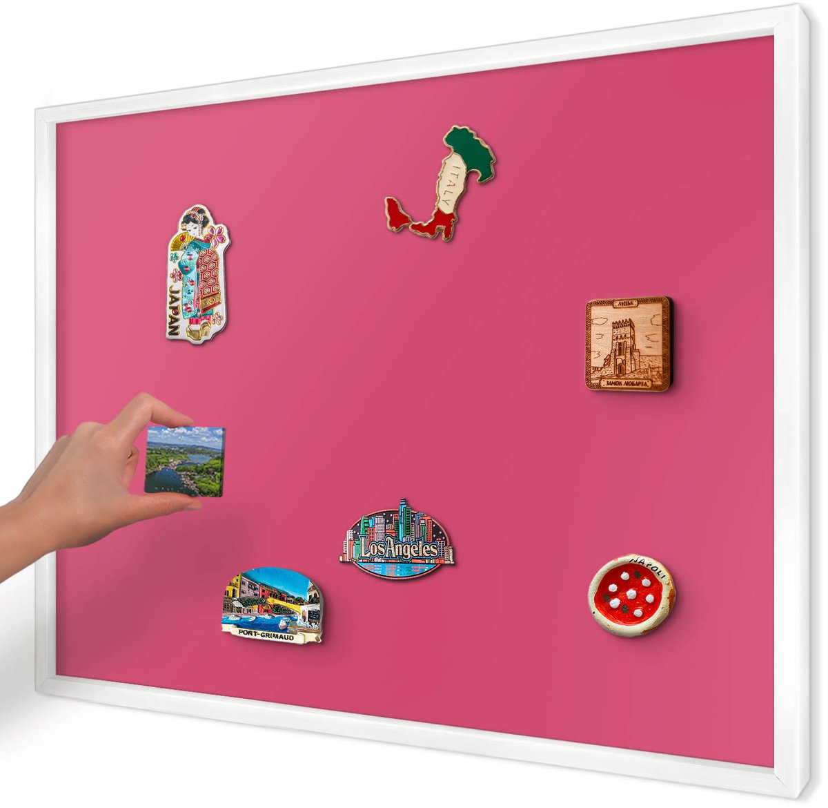 Artprintcave Roze Magneetbord mit Witte Lijst - 70x50 cm - Energie Roze Magneetbord Voor Foto's - Minimalist Magneet Bord mit Frame - Achtergronden En Patronen