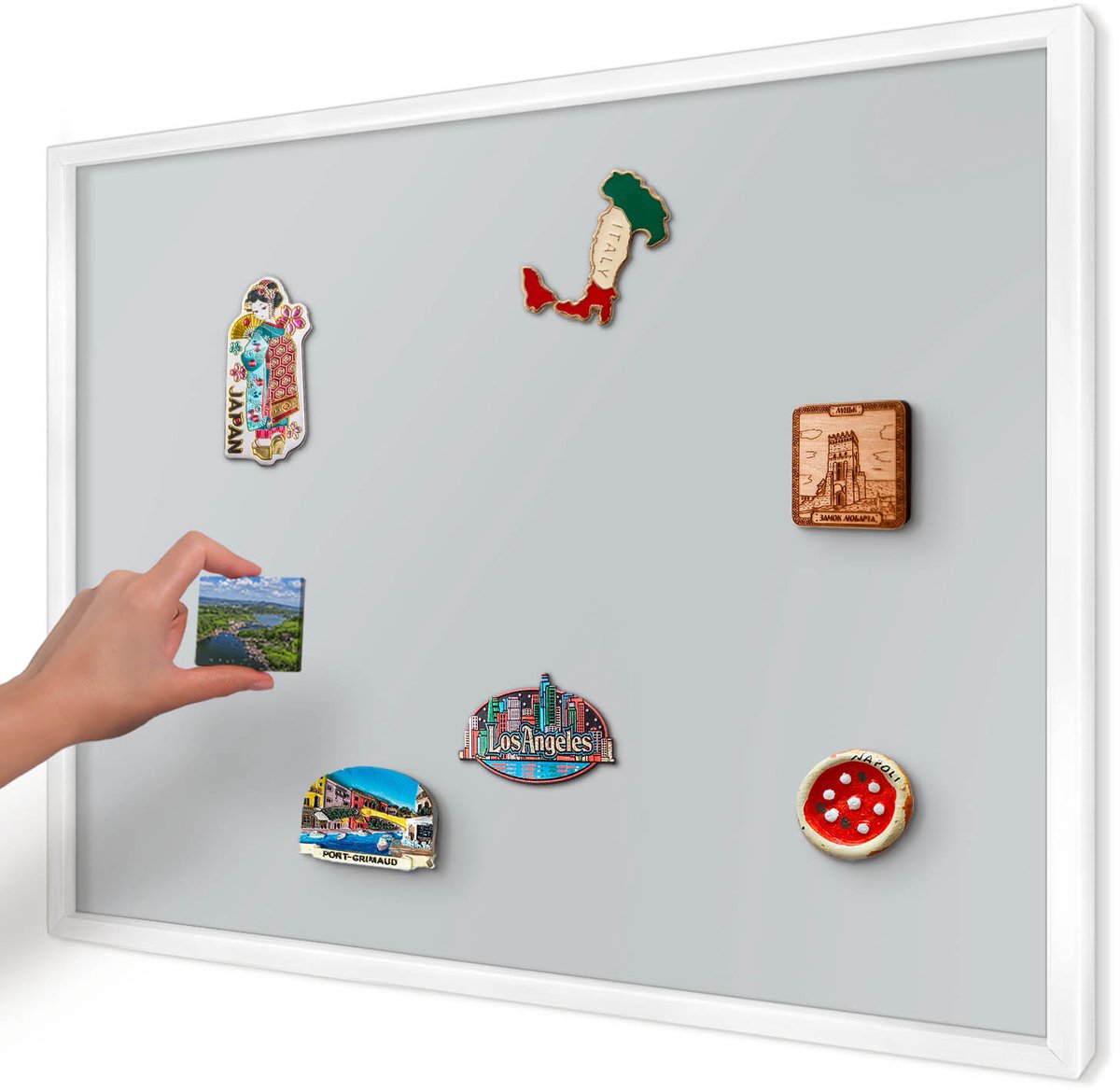 Artprintcave Grijs Magneetbord mit Witte Lijst - 70x50 cm - Lichtgrijs Wandbord Magnetisch - Minimalist Magneetbord Voor Foto's - Achtergronden En Patronen
