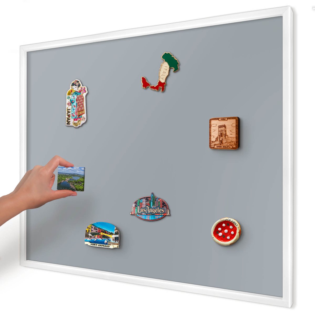 Artprintcave Grijs Magneetbord mit Witte Lijst - 80x60 cm - Delicaat Grijs Magnetische Organizer - Minimalist Memobord Keuken - Achtergronden En Patronen