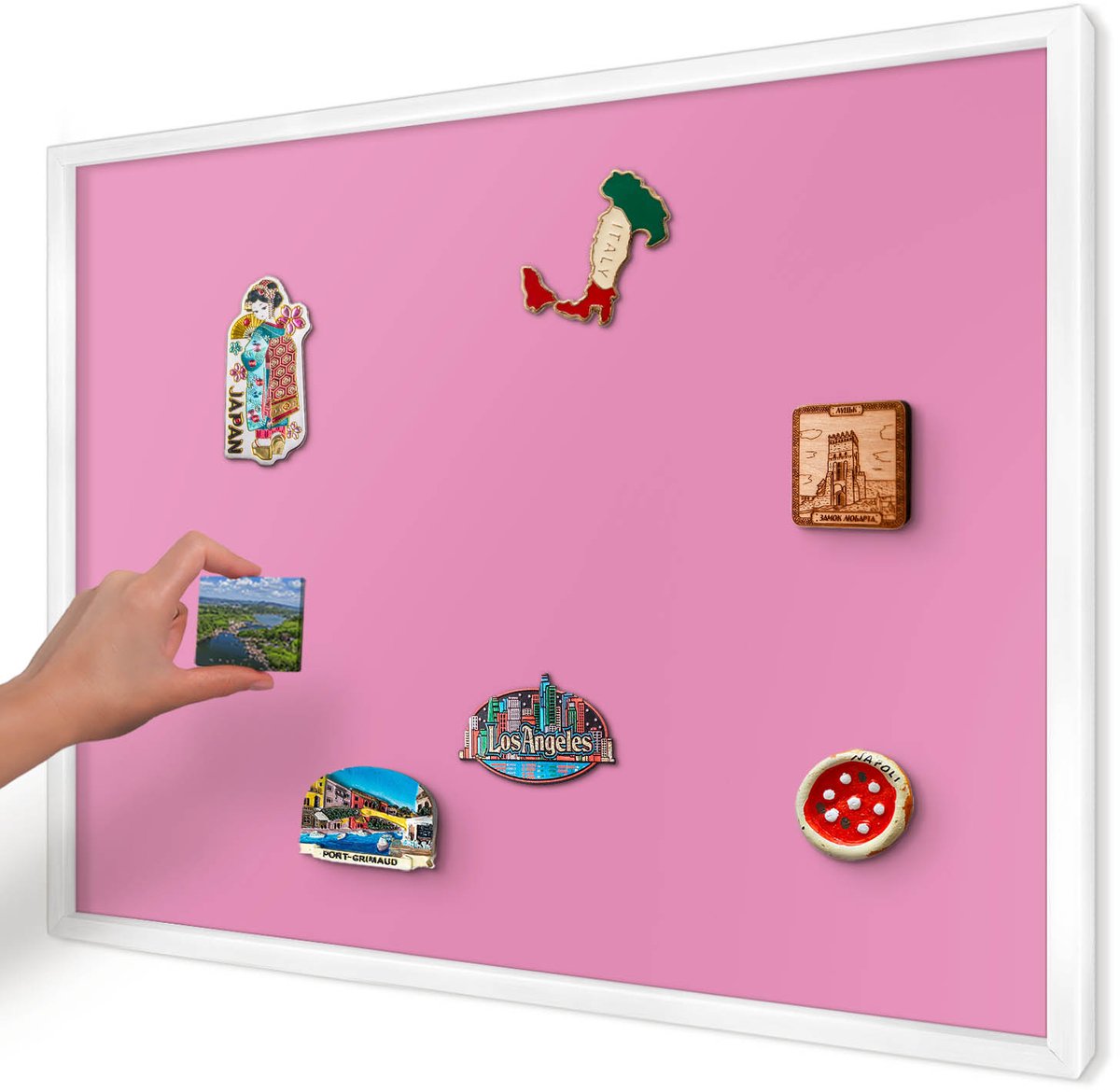 Artprintcave Roze Magneetbord mit Witte Lijst - 70x50 cm - Koel Roze Magnetische Organizer - Minimalist Wandbord Magnetisch - Achtergronden En Patronen