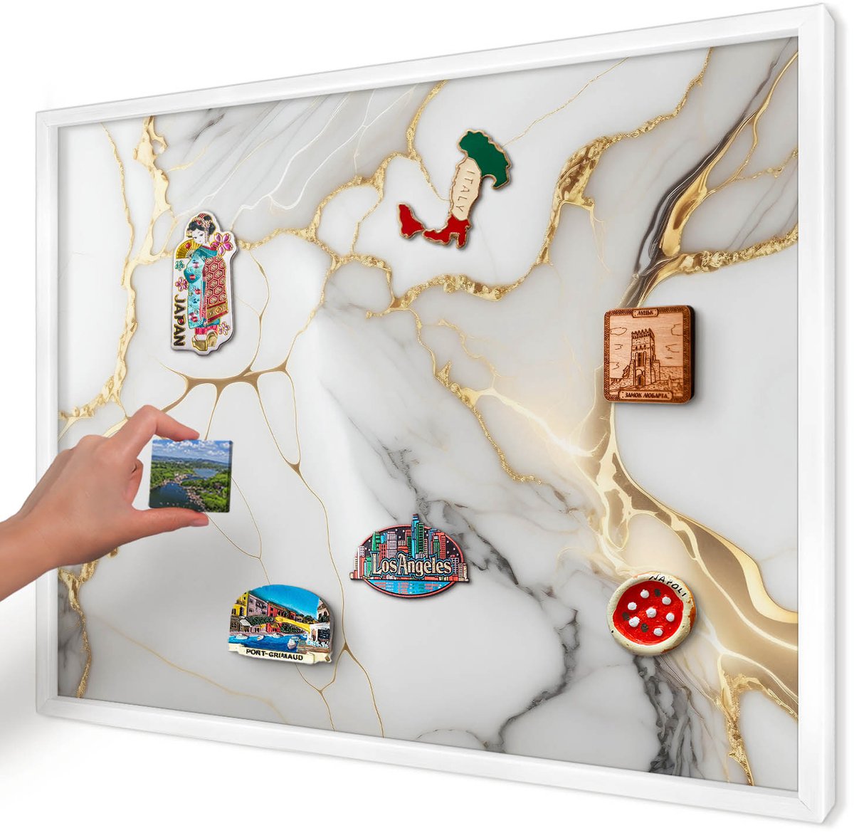 Artprintcave Wit Magneetbord mit Witte Lijst - 70x50 cm - Abstract Marmer Magneetbord Voor Keuken - Abstract Magnetische Organizer - Abstractie