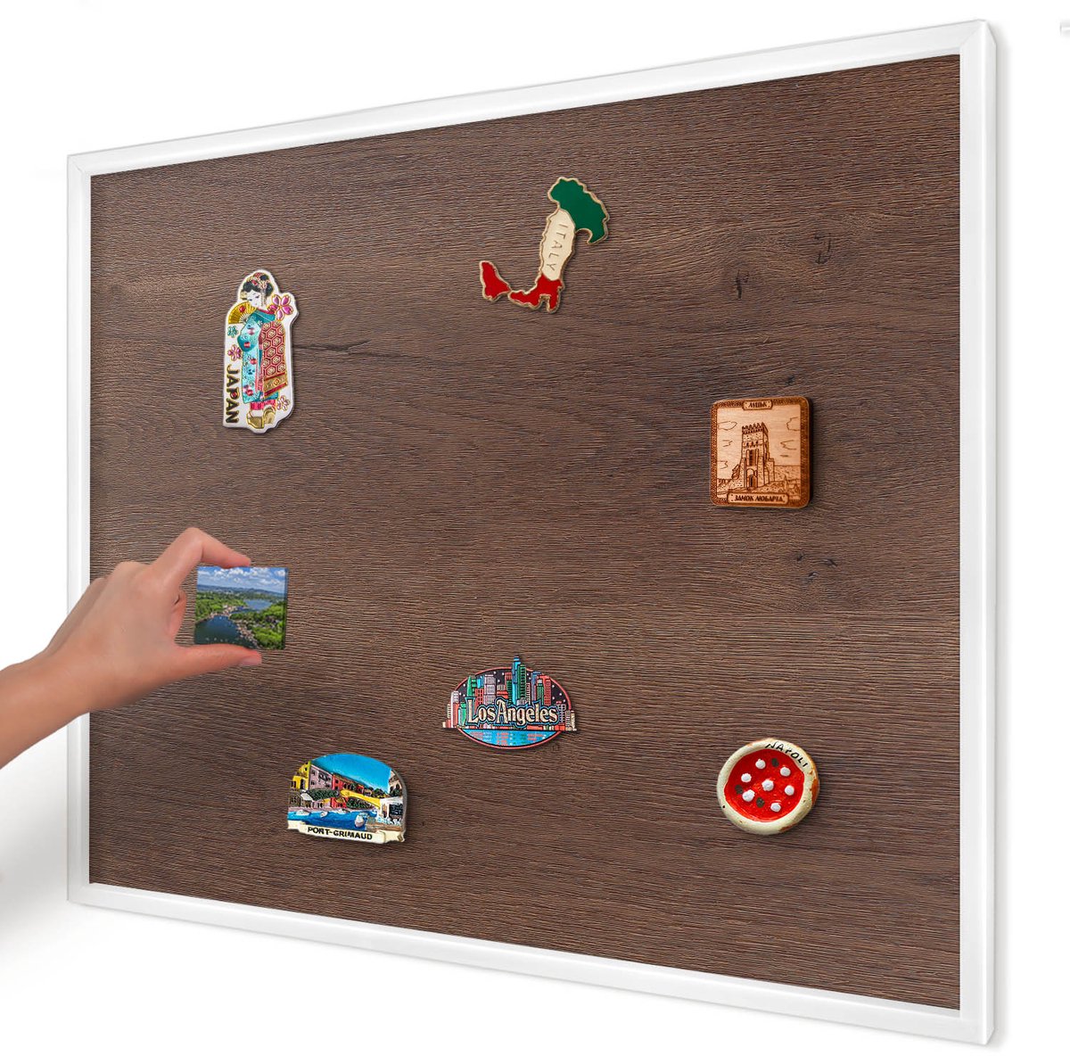 Artprintcave Bruin Magneetbord mit Witte Lijst - 80x60 cm - Bruin Hout Magnetisch Bord Voor Magneten - Rustiek Magneet Bord mit Frame - Texturen