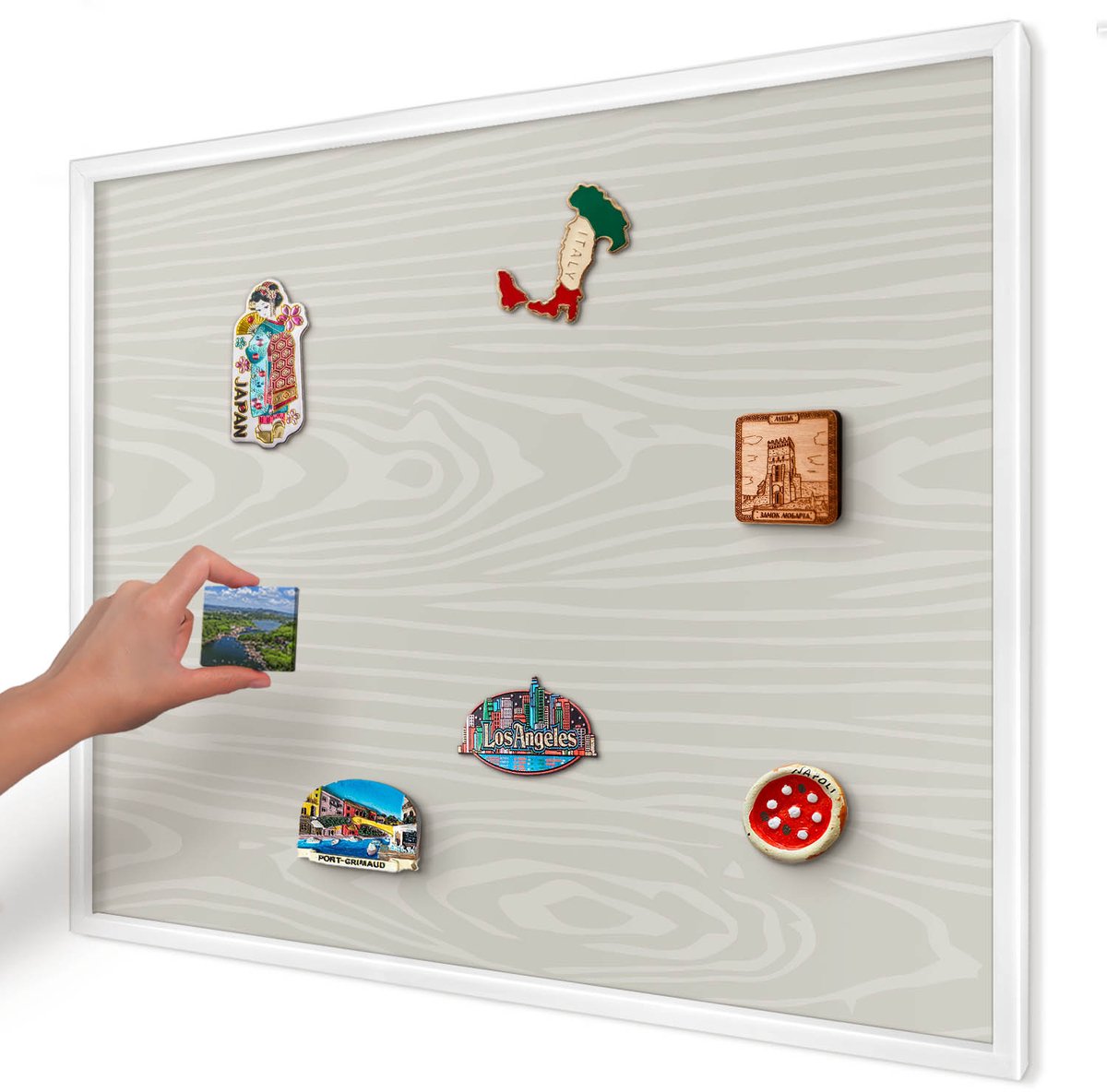 Artprintcave Grijs Magneetbord mit Witte Lijst - 80x60 cm - Houten Constructie Magneet Bord mit Frame - Minimalist Wandbord Magnetisch - Texturen