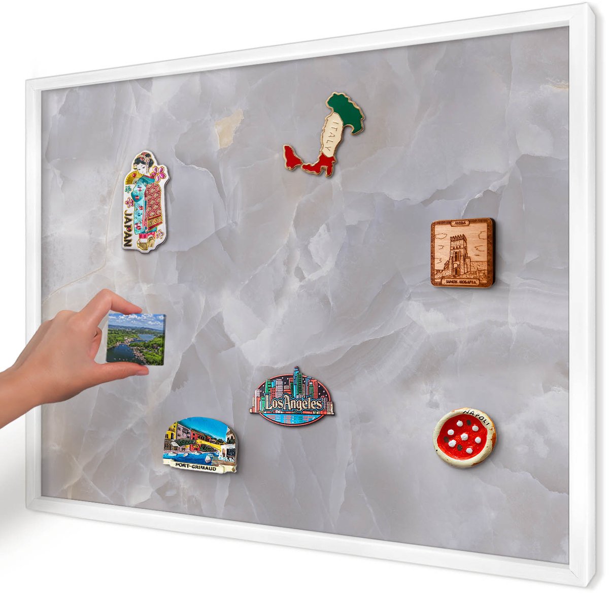 Artprintcave Grijs Magneetbord mit Witte Lijst - 70x50 cm - Grijze Elegantie Magneetbord Voor Foto's - Minimalist Magnetisch Bord Voor Magneten - Texturen