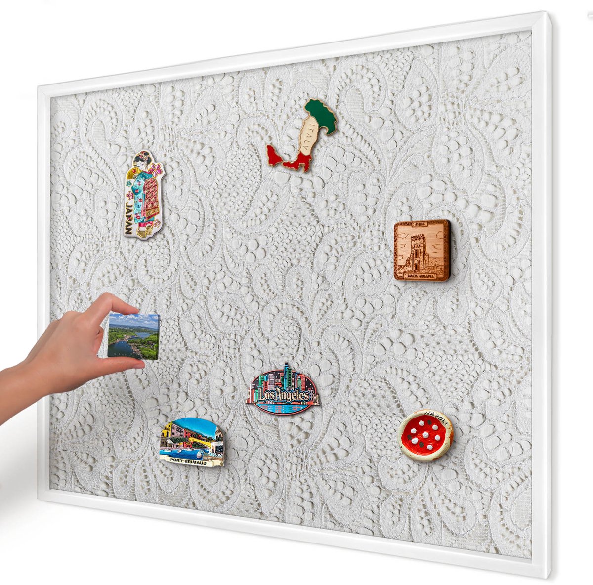 Artprintcave Wit Magneetbord mit Witte Lijst - 80x60 cm - Opengewerkte Elegantie Notitiebord - Minimalist Memobord Keuken - Texturen