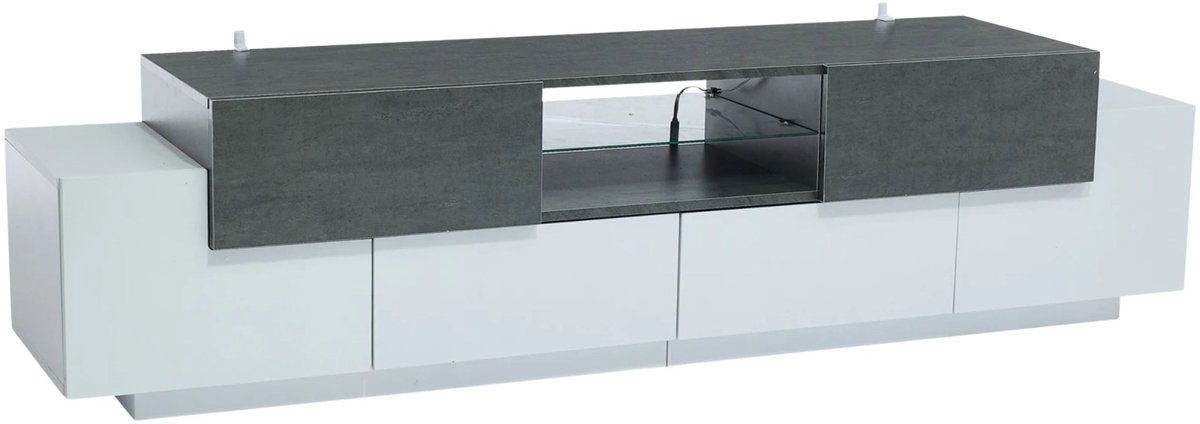 Happiq TV Meubel 203 cm Zwart – Modern TV Dressoir met LED Verlichting en Glazen Planken Wit