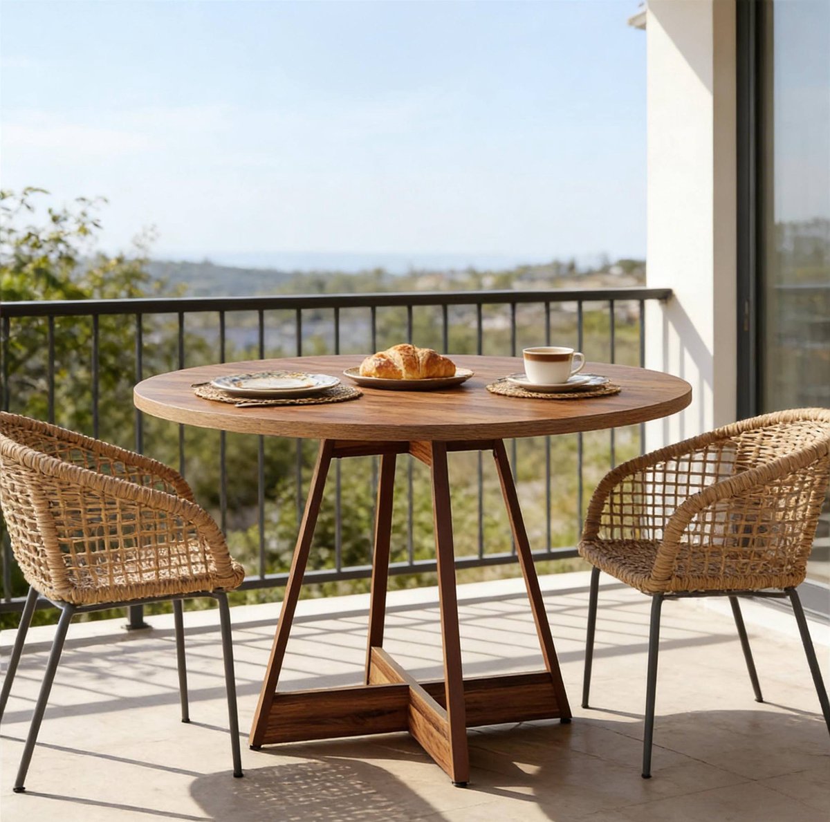 DESMIU Eettafel - Ronde Tafel Voor 2 Tot 4 Personen - Compact Voor Keuken En Eethooek - Bruin MDF - Diameter 100 Cm