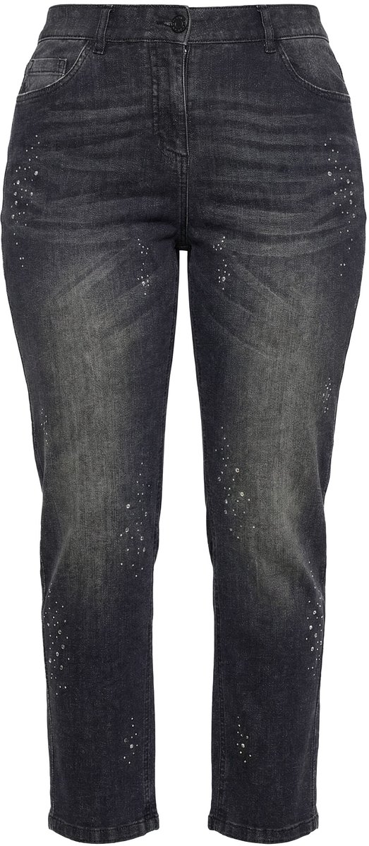 Ulla Popken - Dames - Boyfriend jeans sierstuds. stretchdenim - Zwart - Maat 56