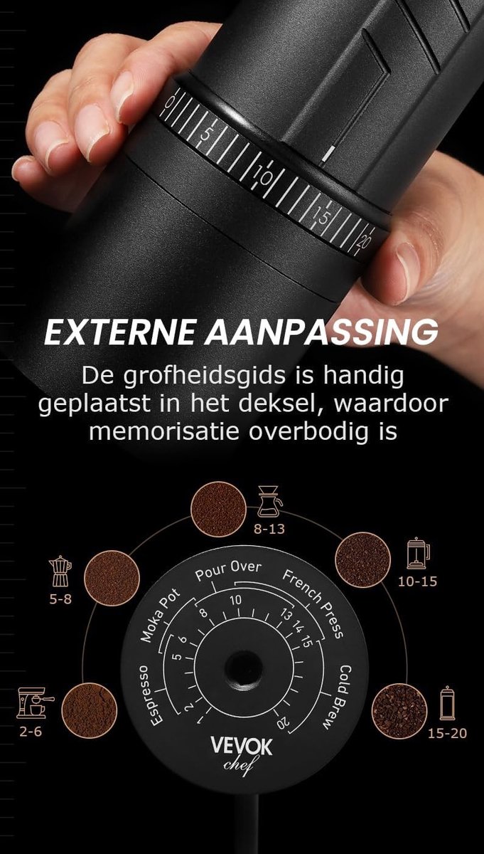 Handmatige Koffiemolen met 20 Instellingen, 35g Capaciteit, Reiskoffer en Schoonmaakgereedschap - Consistente Maalresultaten met Ti-geplateerd Rvs Conische Maalschijven — afbeelding 2