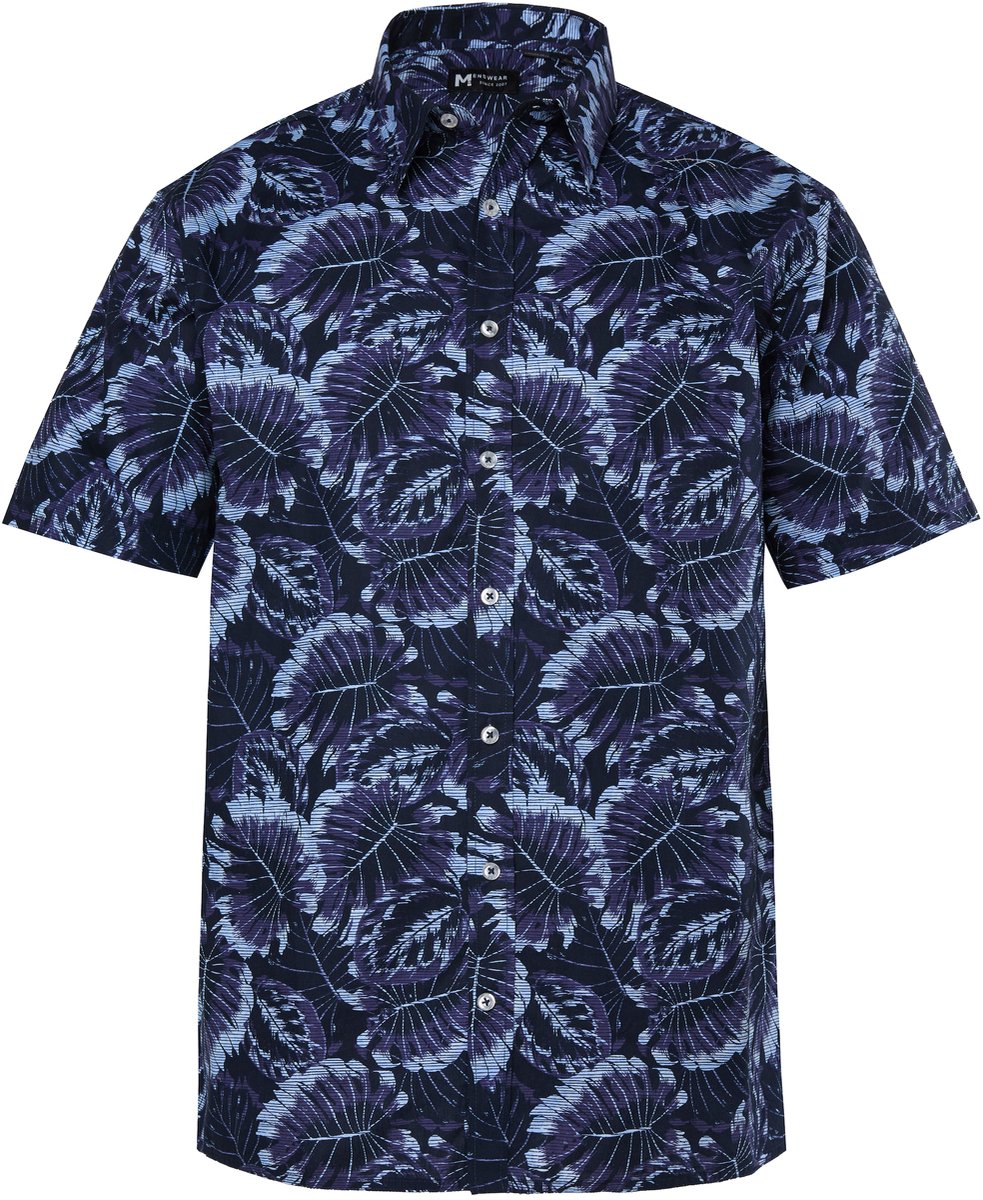 Men Plus - Heren - Overhemd korte mouw kentkraag all-over print comfort fit - Navy blauw - Maat 6XL