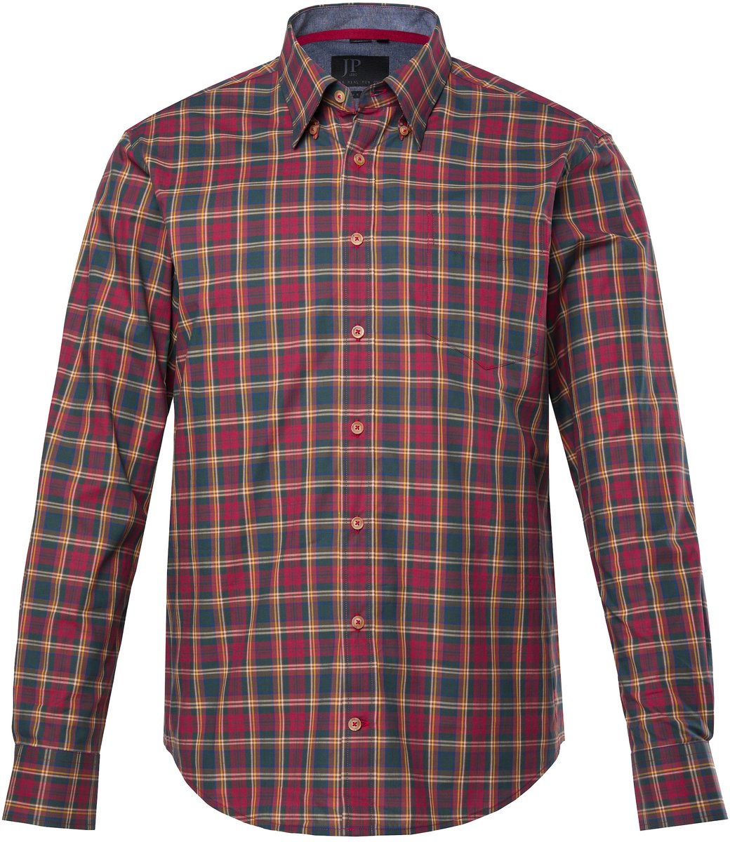 JP 1880 - Heren - Geruit overhemd lange mouwen verborgen buttondown kraag - Roest - Maat XXL