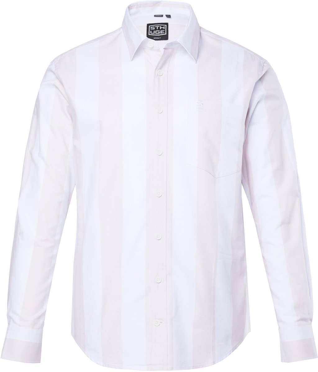 STHUGE - Heren - gestreept overhemd lange mouwen modern pasvorm kentkraag - Poederroze - Maat 4XL